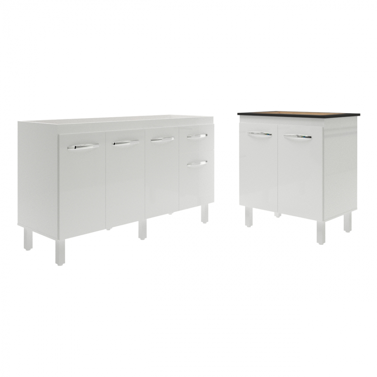 Balcão Armário Gabinete Para Pia 138 cm Camila e Balcão Fran Para Cooktop 4 Bocas Branco 