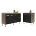 Balcão Armário Gabinete Para Pia 138 cm Camila e Balcão Fran Para Cooktop 4 Bocas Savana Preto 