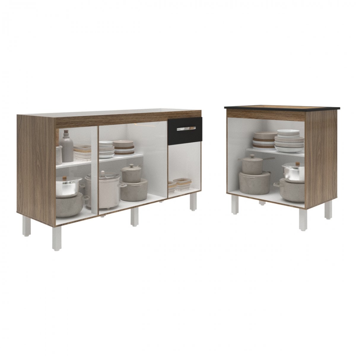 Balcão Armário Gabinete Para Pia 138 cm Camila e Balcão Fran Para Cooktop 4 Bocas Savana Preto 