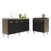Balcão Armário Gabinete Para Pia 138 cm Camila e Balcão Para Cooktop 5 Bocas Fran Savana Preto 
