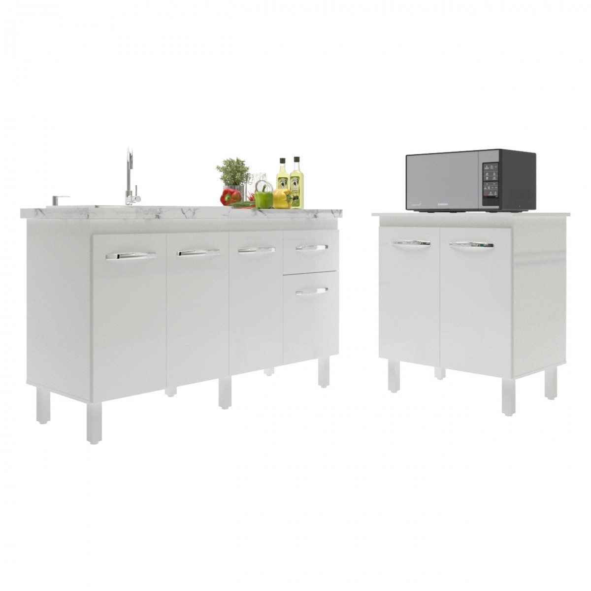 Balcão Armário Gabinete Para Pia 138 cm Camila e Balcão Para Microondas ou Forno Elétrico Jane Branco 