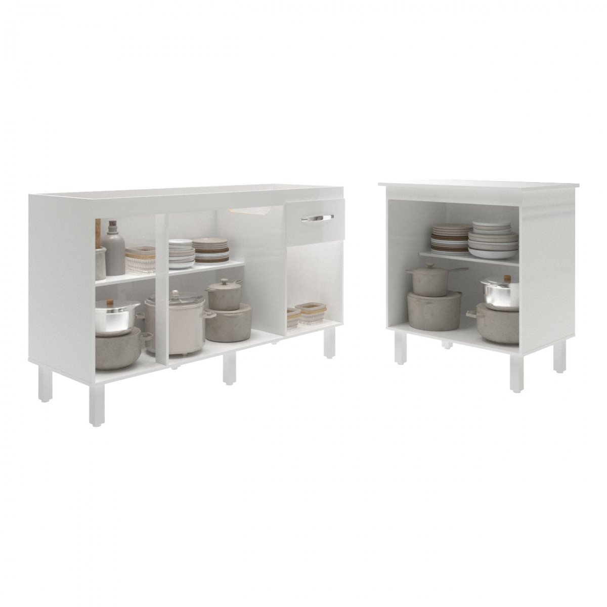 Balcão Armário Gabinete Para Pia 138 cm Camila e Balcão Para Microondas ou Forno Elétrico Jane Branco 