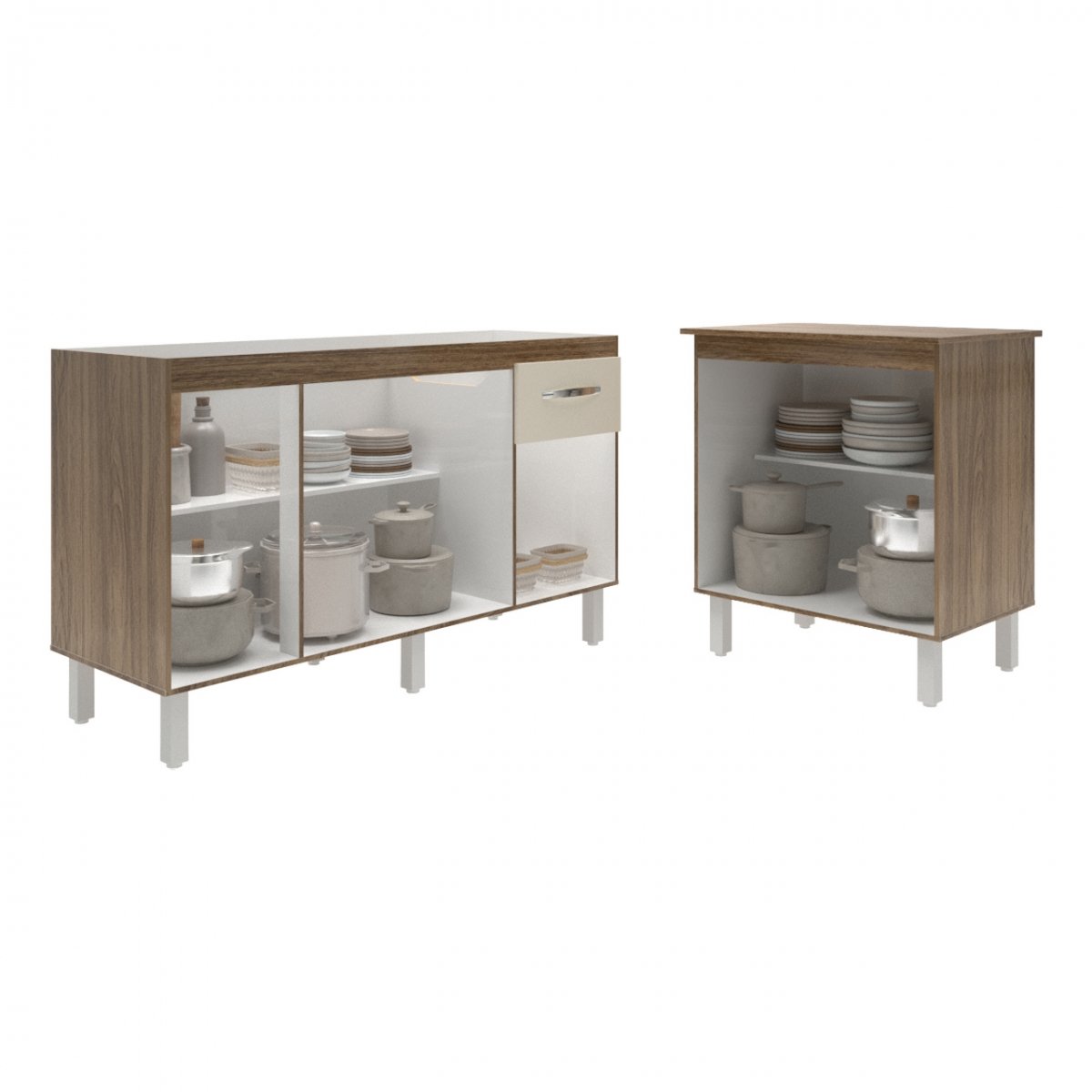 Balcão Armário Gabinete Para Pia 138 cm Camila e Balcão Para Microondas ou Forno Elétrico Jane Savana Off White 