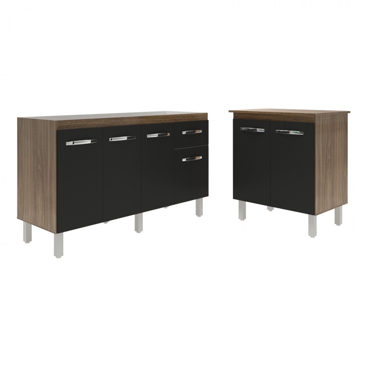 Balcão Armário Gabinete Para Pia 138 cm Camila e Balcão Para Microondas ou Forno Elétrico Jane Savana Preto 