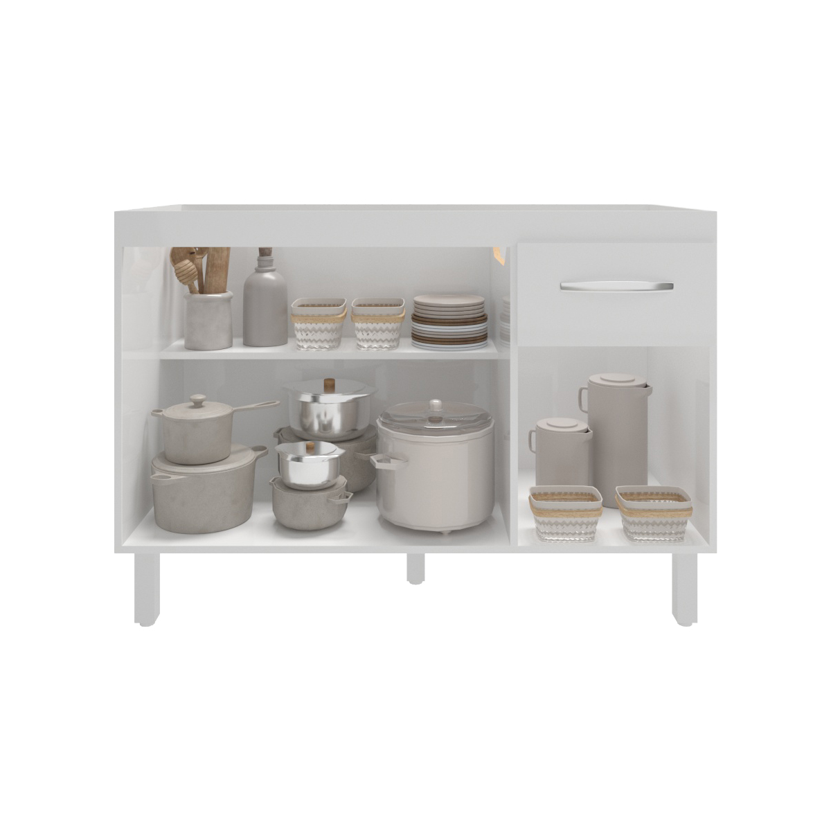 Balcão Armário Gabinete Para Pia de Cozinha 118 cm Aline 3 Portas e 1 Gaveta Branco 