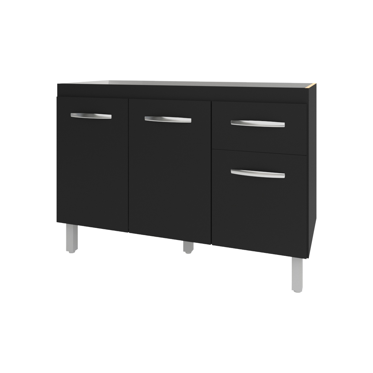 Balcão Armário Gabinete Para Pia de Cozinha 118 cm Aline 3 Portas e 1 Gaveta Preto 