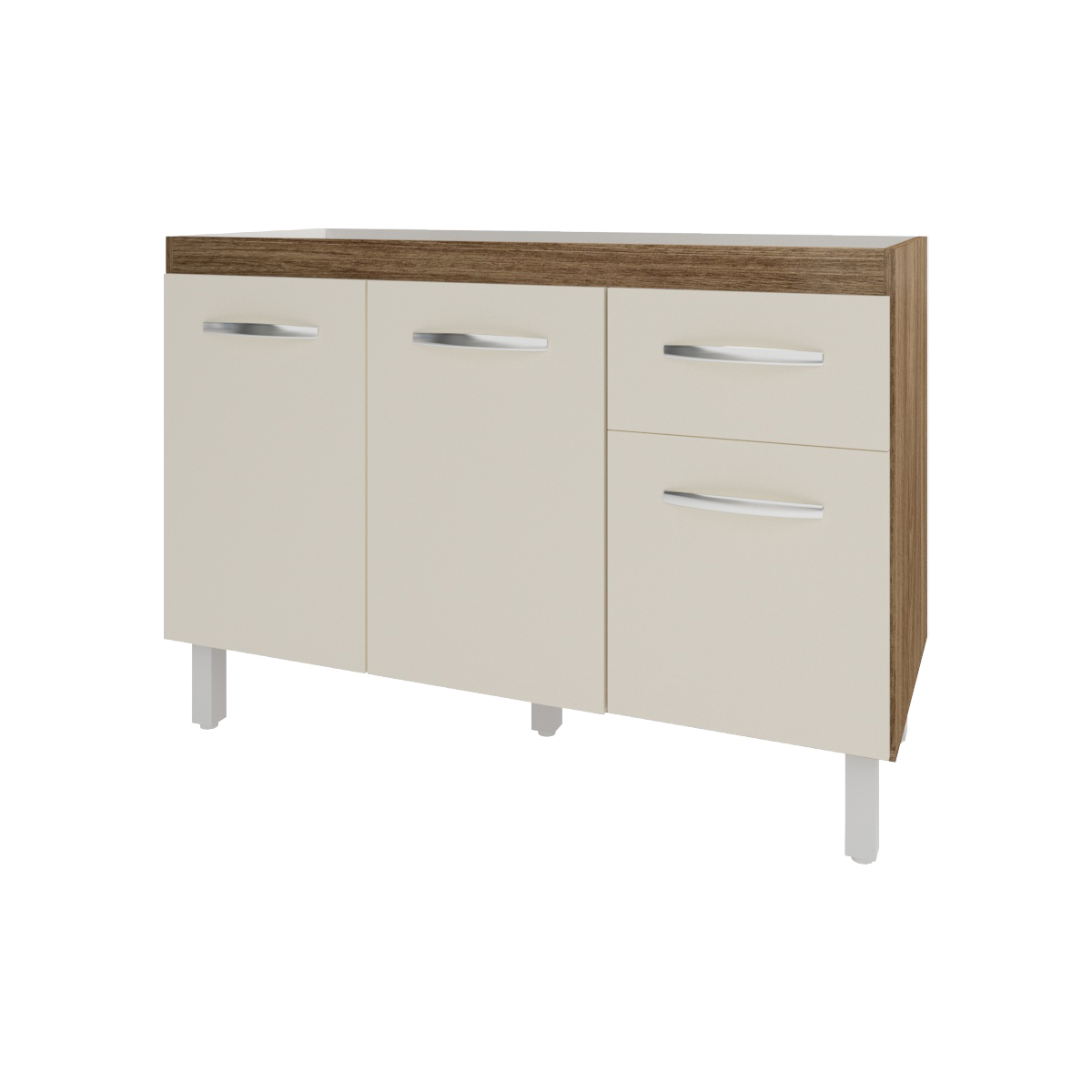 Balcão Armário Gabinete Para Pia de Cozinha 118 cm Aline 3 Portas e 1 Gaveta Savana Off White 