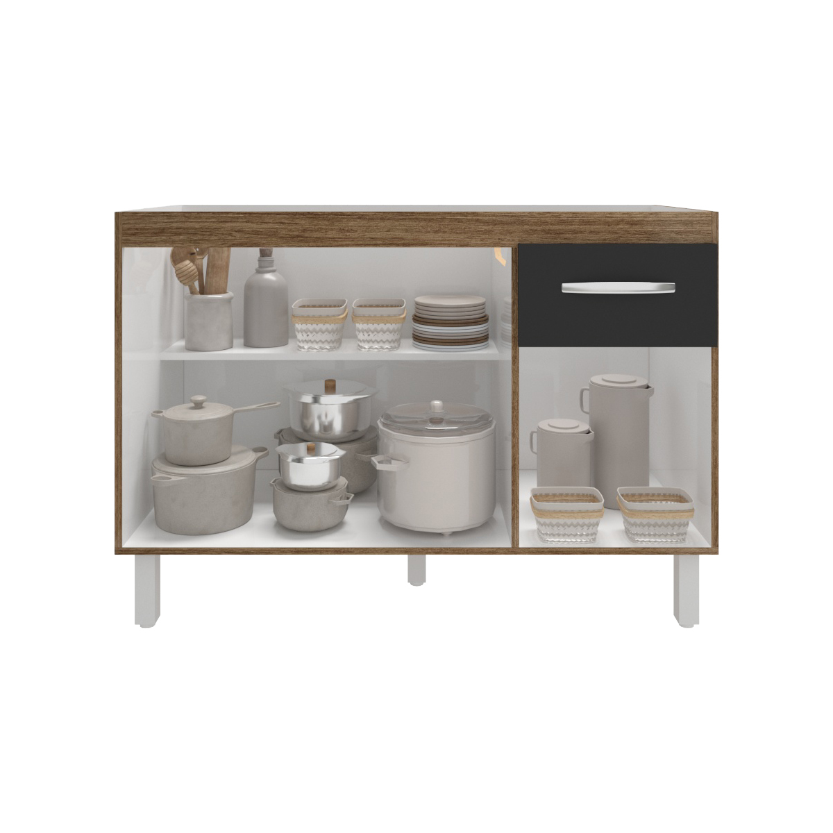 Balcão Armário Gabinete Para Pia de Cozinha 118 cm Aline 3 Portas e 1 Gaveta Savana Preto 