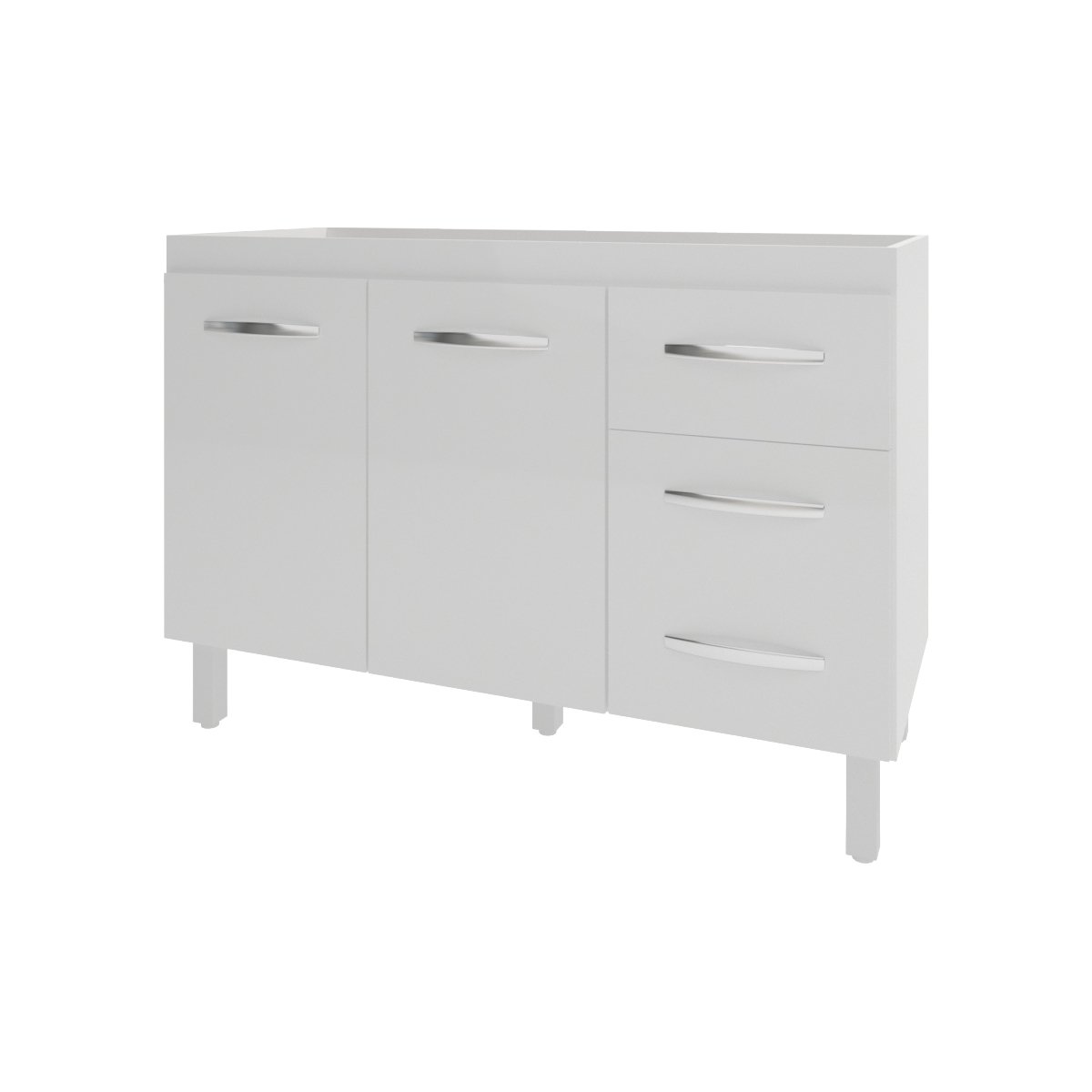 Balcão Armário Gabinete Para Pia de Cozinha 118 cm Bruna 2 Portas e 3 Gaveta Branco 