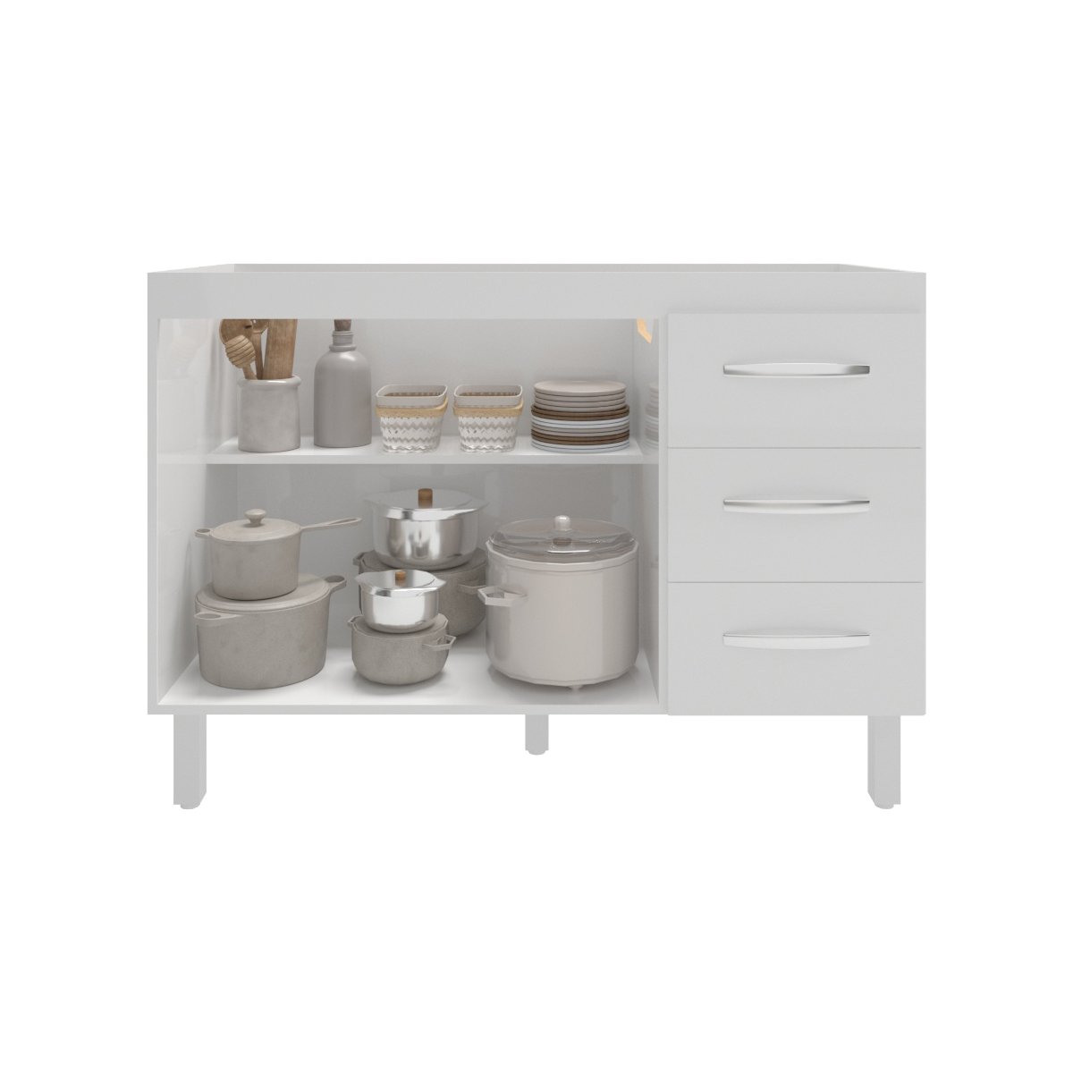 Balcão Armário Gabinete Para Pia de Cozinha 118 cm Bruna 2 Portas e 3 Gaveta Branco 