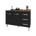Balcão Armário Gabinete Para Pia de Cozinha 118 cm Bruna 2 Portas e 3 Gaveta Preto 
