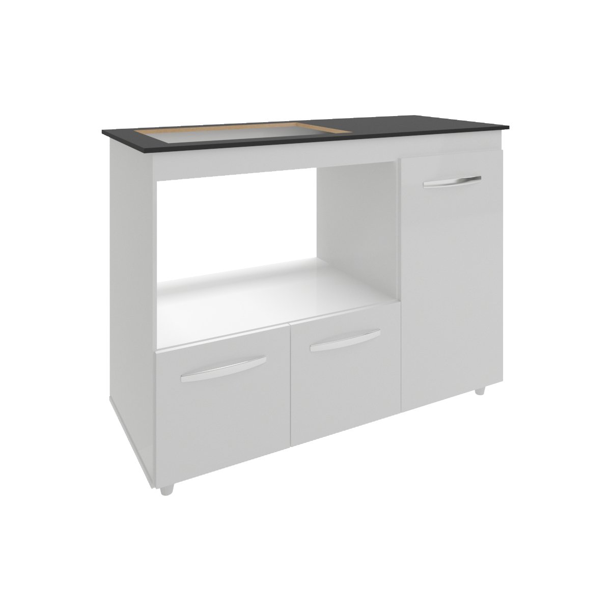 Balcão Armário Gabinete de Cozinha Para Fogão Cooktop 4 Bocas e Forno 3 Portas Alana Mobília Decor Branco 