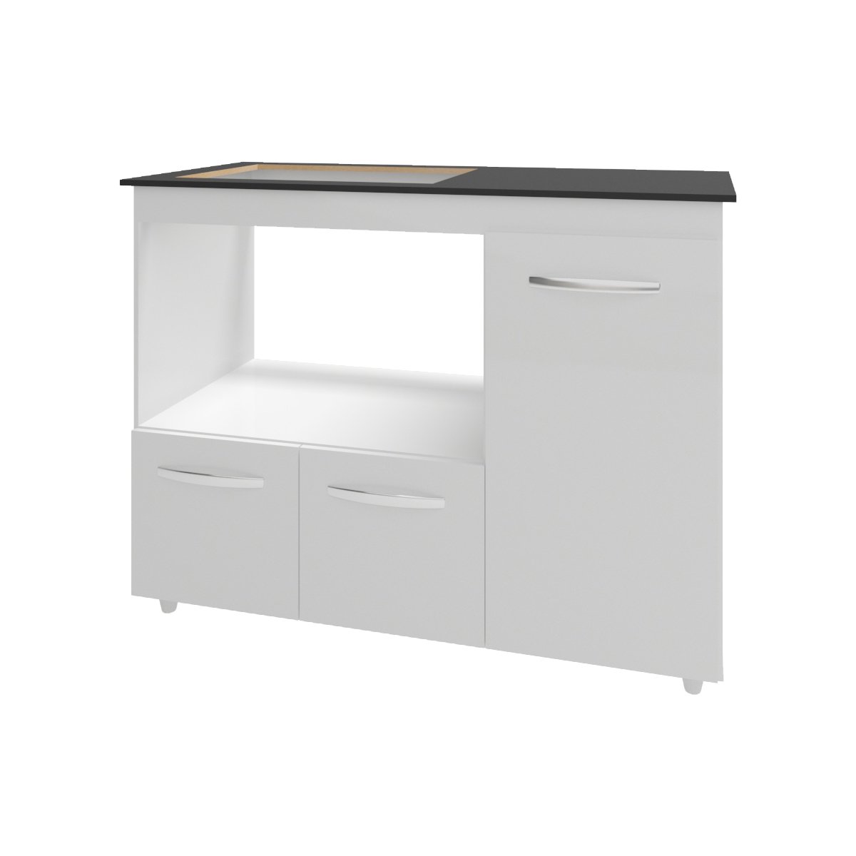 Balcão Armário Gabinete de Cozinha Para Fogão Cooktop 4 Bocas e Forno 3 Portas Alana Mobília Decor Branco 