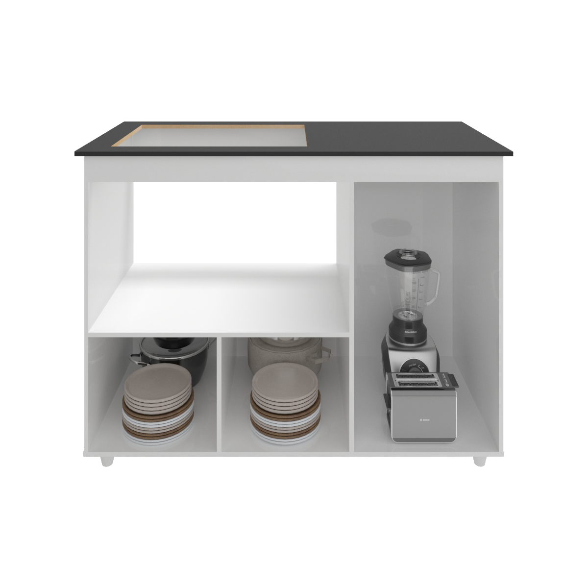 Balcão Armário Gabinete de Cozinha Para Fogão Cooktop 4 Bocas e Forno 3 Portas Alana Mobília Decor Branco 