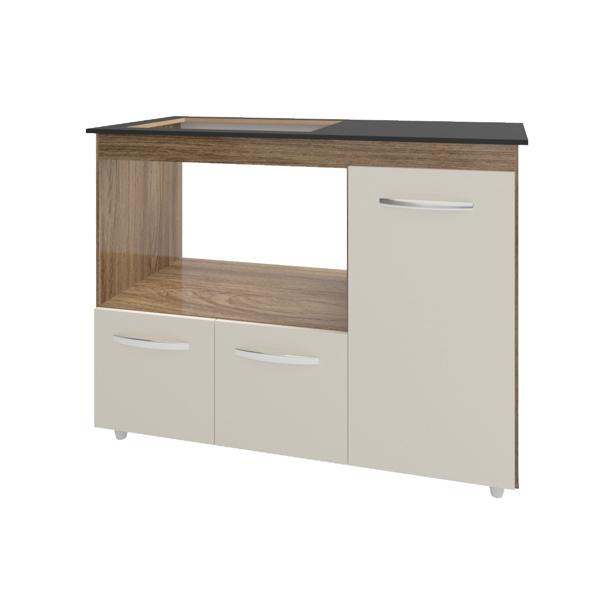 Balcão Armário Gabinete de Cozinha Para Fogão Cooktop 4 Bocas e Forno 3 Portas Alana Mobília Decor Savana Off White 