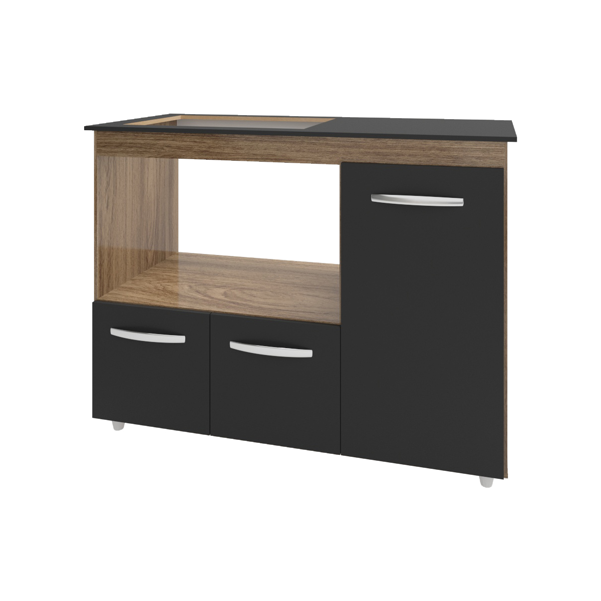 Balcão Armário Gabinete de Cozinha Para Fogão Cooktop 4 Bocas e Forno 3 Portas Alana Mobília Decor Savana Preto 