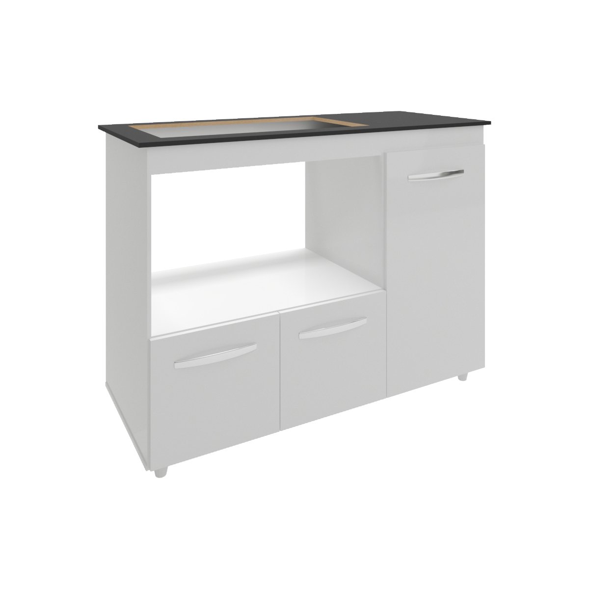 Balcão Armário Gabinete de Cozinha Para Fogão Cooktop 5 Bocas e Forno 3 Portas Alana Mobília Decor Branco 