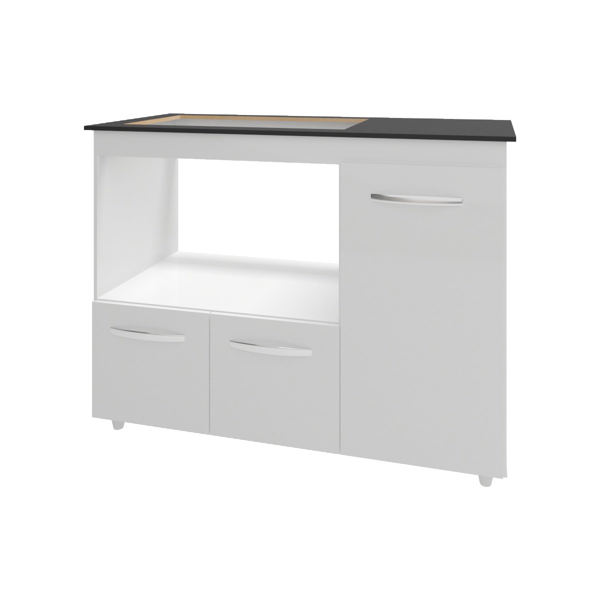 Balcão Armário Gabinete de Cozinha Para Fogão Cooktop 5 Bocas e Forno 3 Portas Alana Mobília Decor Branco 