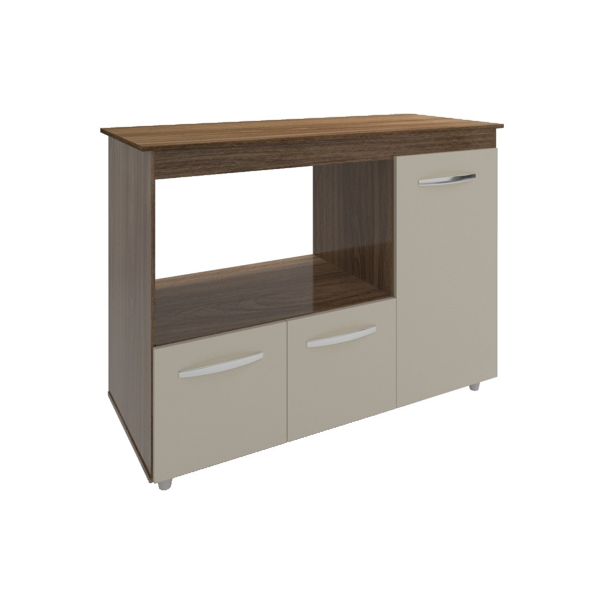 Balcão Armário Gabinete de Cozinha Para Microondas e Forno Elétrico 3 Portas Lilian Mobília Decor Savana Off White 