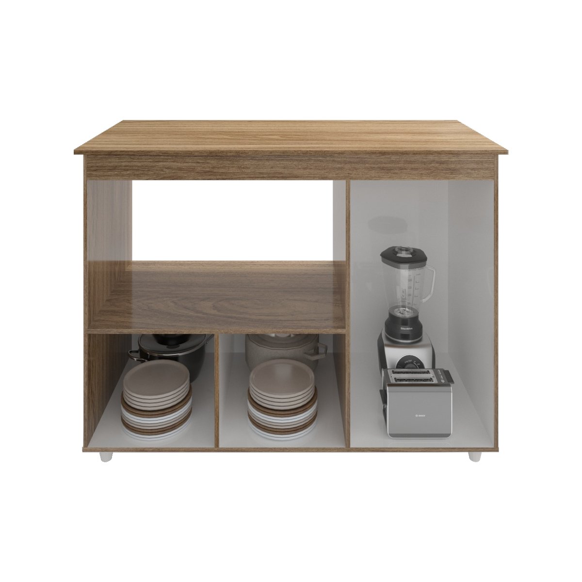 Balcão Armário Gabinete de Cozinha Para Microondas e Forno Elétrico 3 Portas Lilian Mobília Decor Savana Off White 