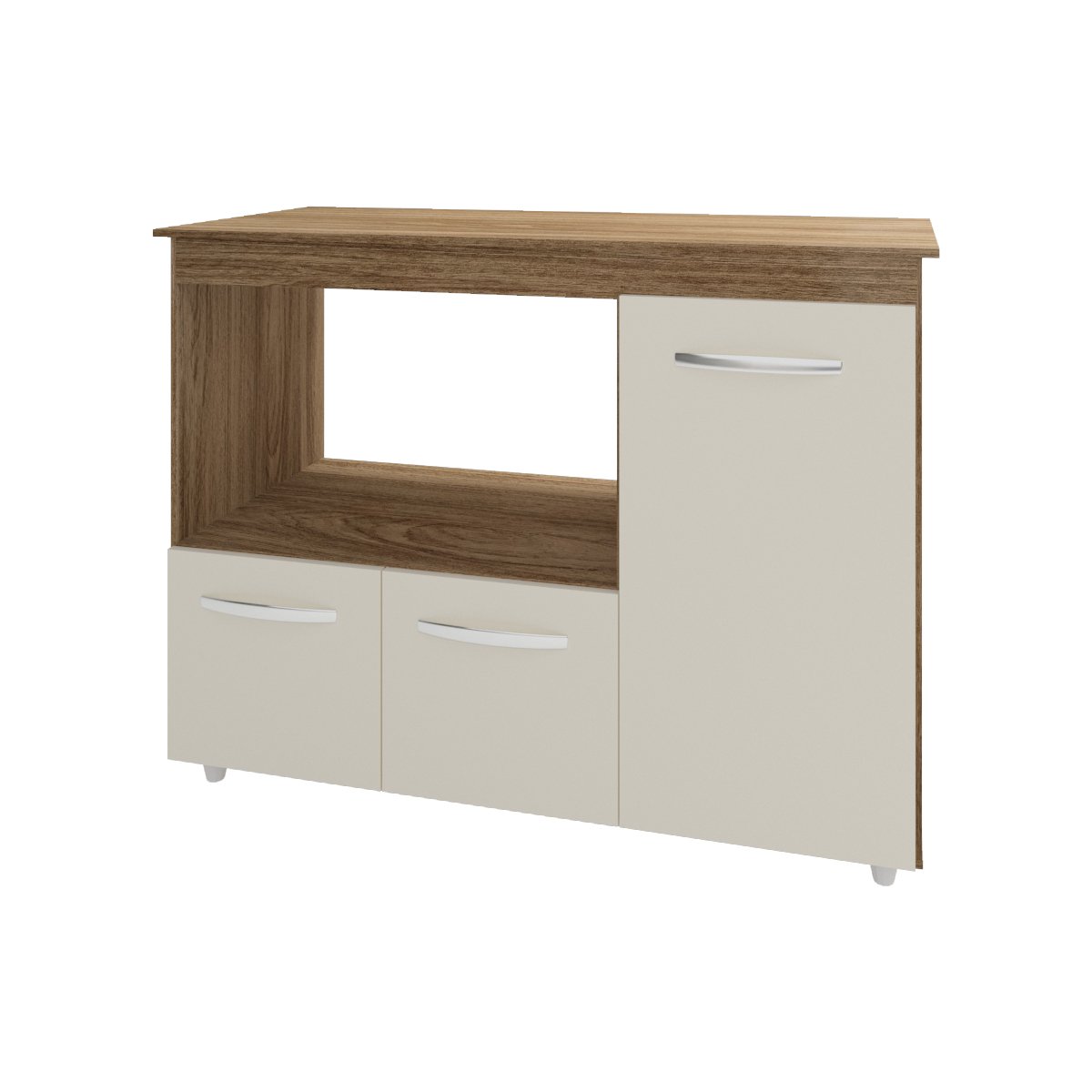 Balcão Armário Gabinete de Cozinha Para Microondas e Forno Elétrico 3 Portas Lilian Mobília Decor Savana Off White 