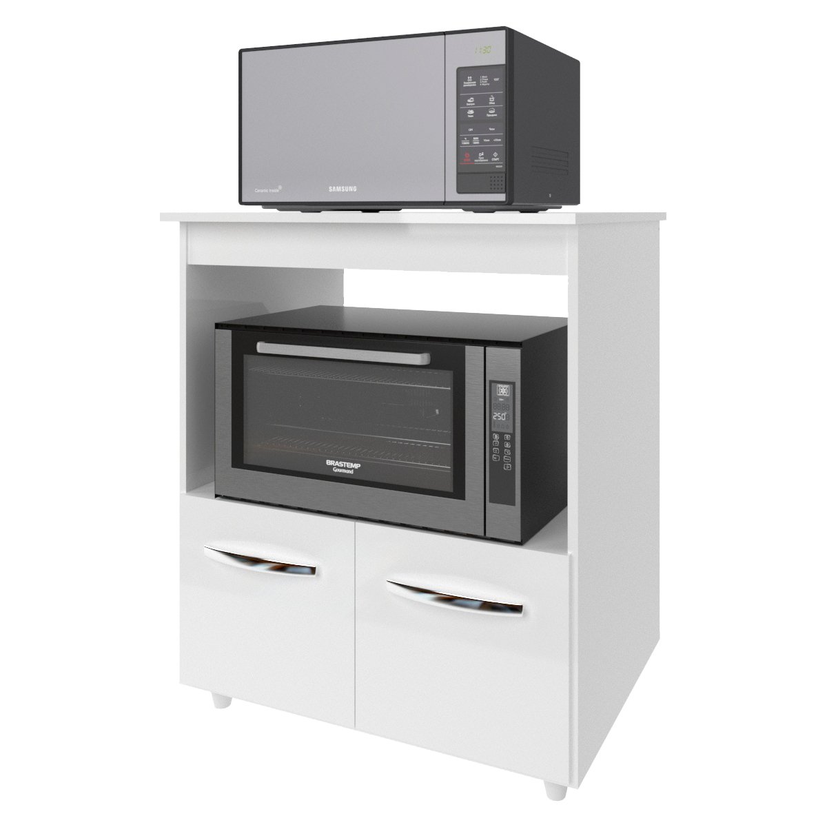 Balcão Armário Gabinete para Microondas e Forno Elétrico Cozinha Amanda Mobília Decor Branco 
