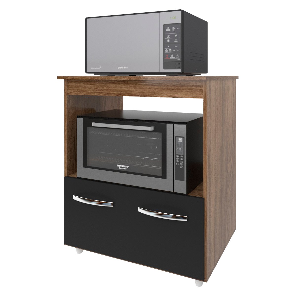 Balcão Armário Gabinete para Microondas e Forno Elétrico Cozinha Amanda Mobília Decor Savana Preto 