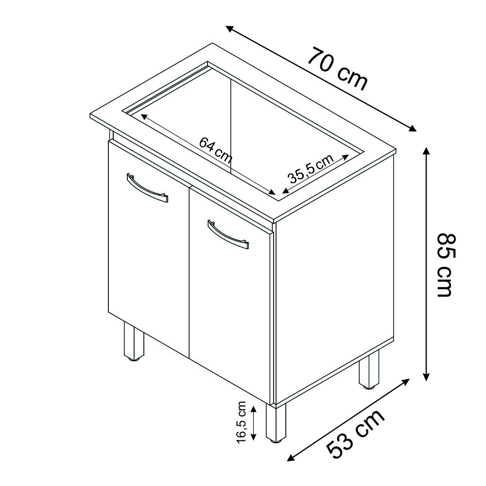 Balcão Armário de Cozinha  Para Fogão Cooktop 5 Bocas Fran Mobília Decor Branco 