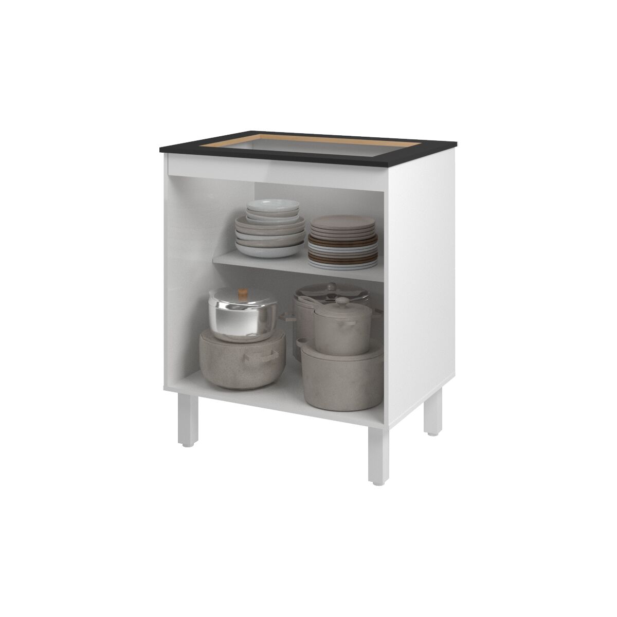 Balcão Armário de Cozinha Fran Para Fogão Cooktop 4 Bocas Mobília Decor Branco 