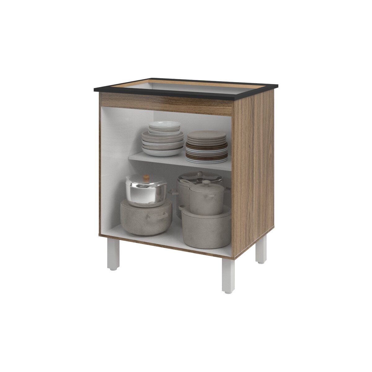 Balcão Armário de Cozinha Para Fogão Cooktop 5 Bocas Fran Mobília Decor Savana Off White 