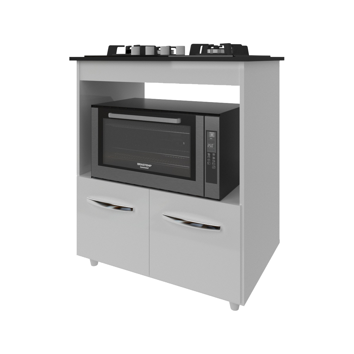 Balcão Armário de Cozinha para Fogão Cooktop 4 Bocas e Forno Elétrico Evelyn Mobília Decor Branco 