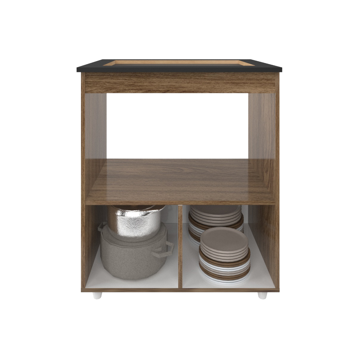 Balcão Armário de Cozinha para Fogão Cooktop 4 Bocas e Forno Elétrico Evelyn Mobília Decor Savana Off White 