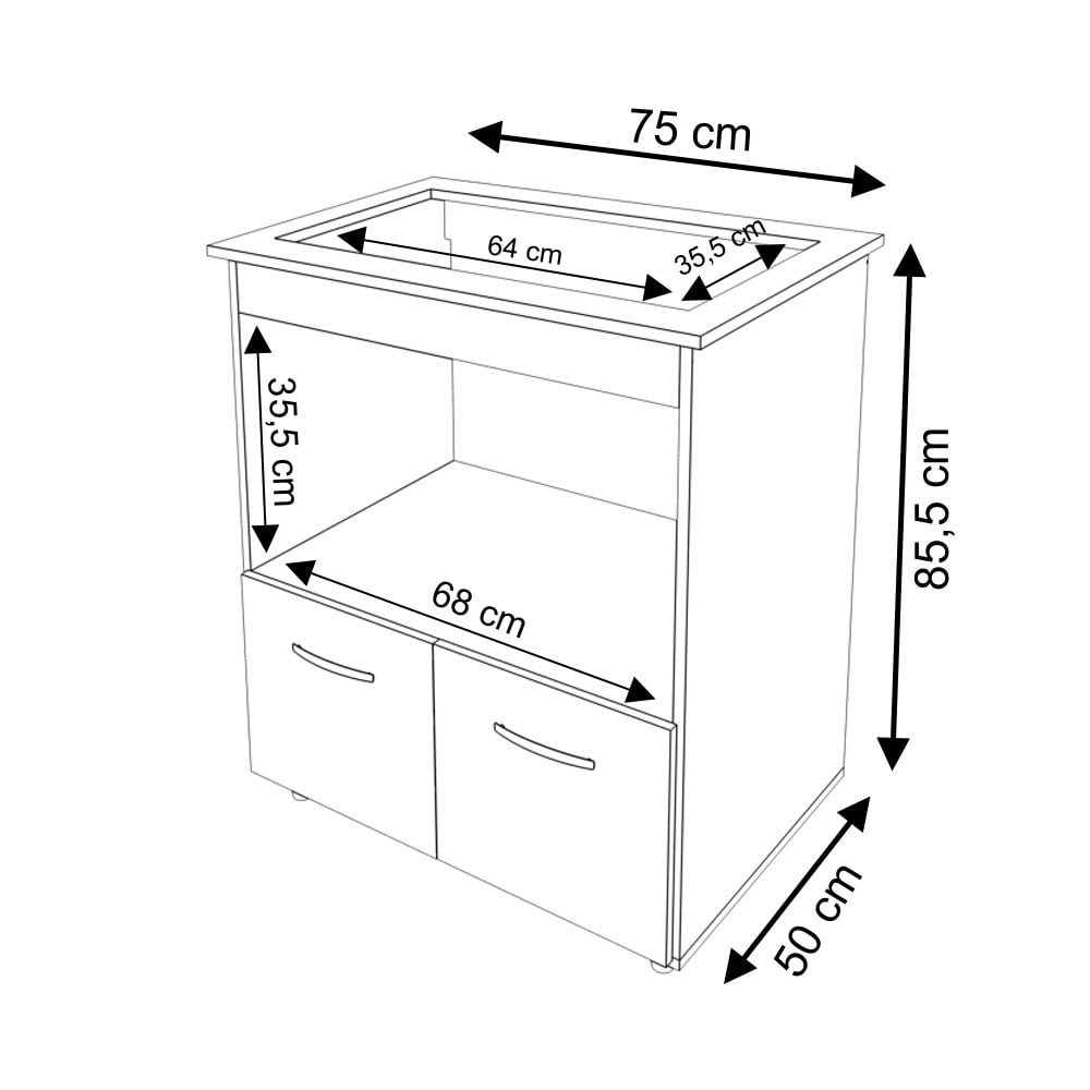 Balcão Armário para Fogão Cooktop 5 Bocas e Forno Elétrico Cozinha Evelyn Mobília Decor Branco 
