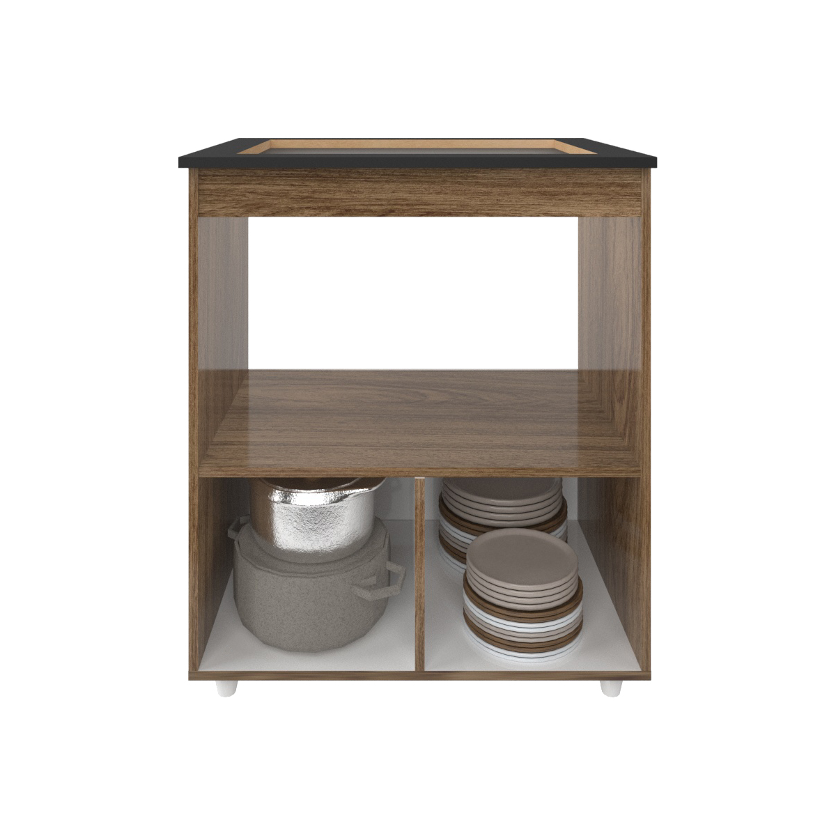 Balcão Armário para Fogão Cooktop 5 Bocas e Forno Elétrico Cozinha Evelyn Mobília Decor Savana Off White 