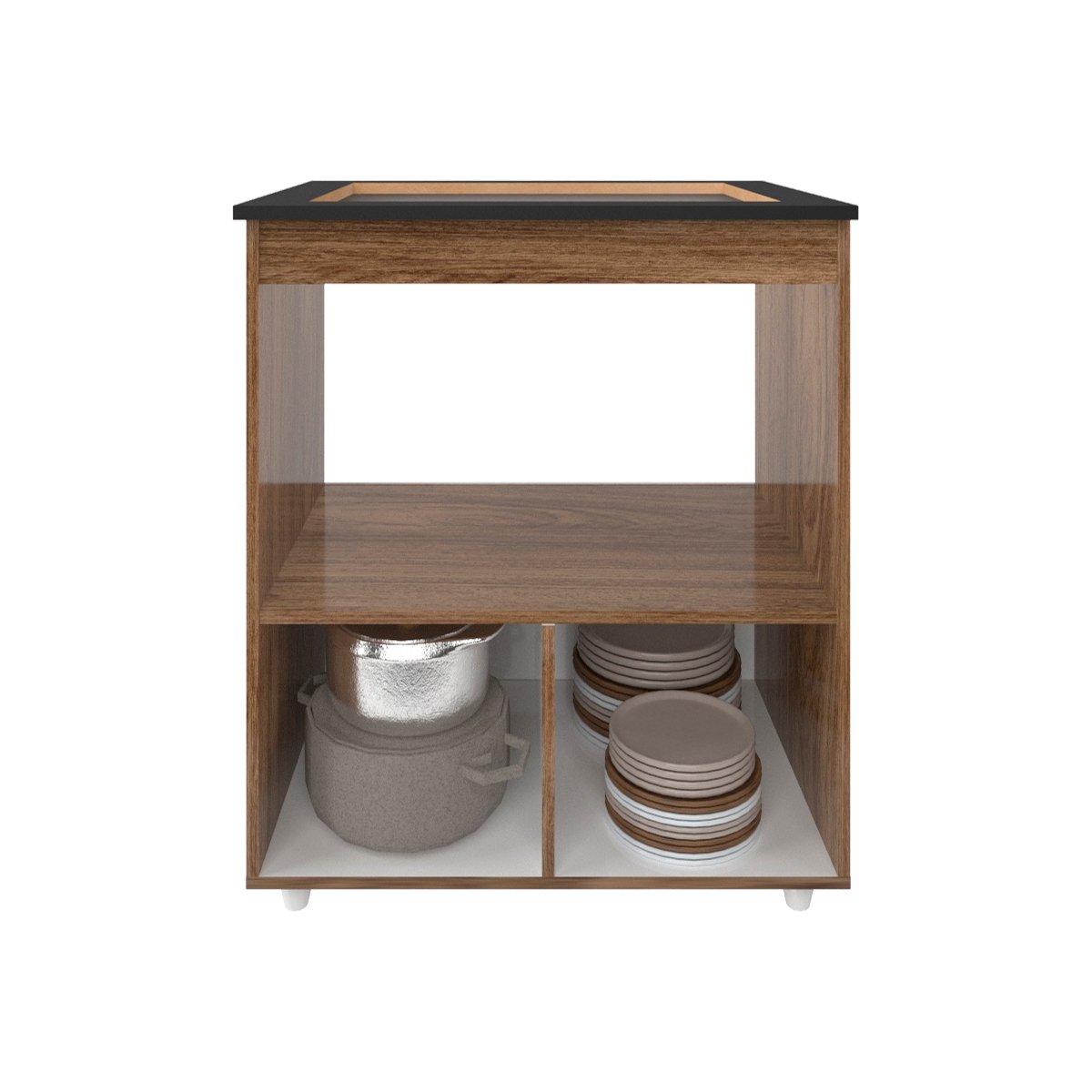 Balcão Armário para Fogão Cooktop 5 Bocas e Forno Elétrico Cozinha Evelyn Mobília Decor Savana Preto 