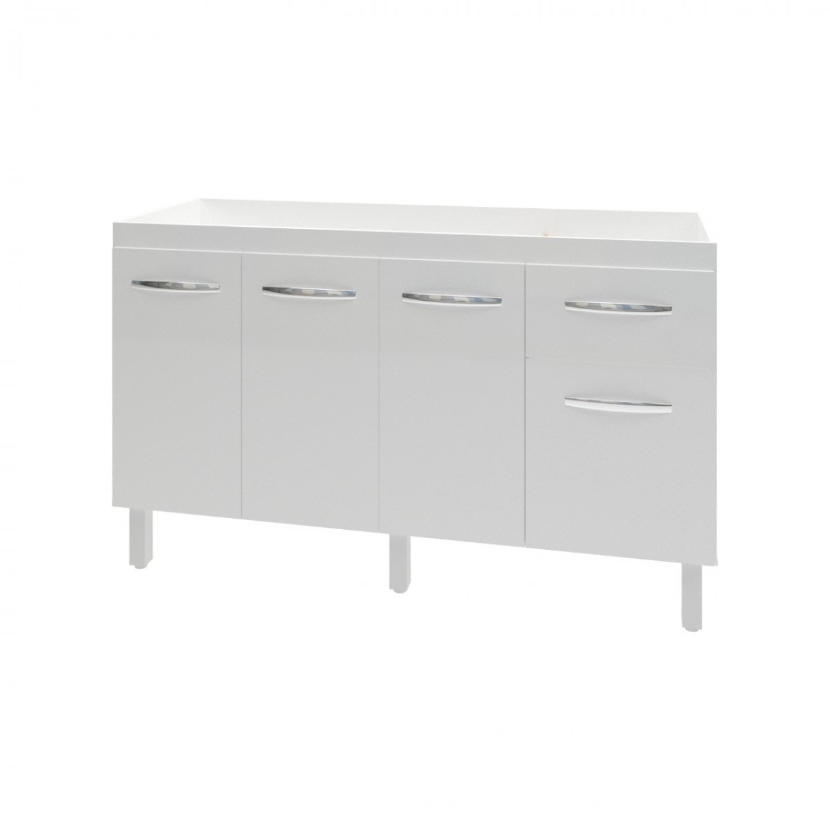 Balcão Cozinha Armário Gabiente Pia de 140 cm com 4 Portas e 1 Gavetas Camila Branco 