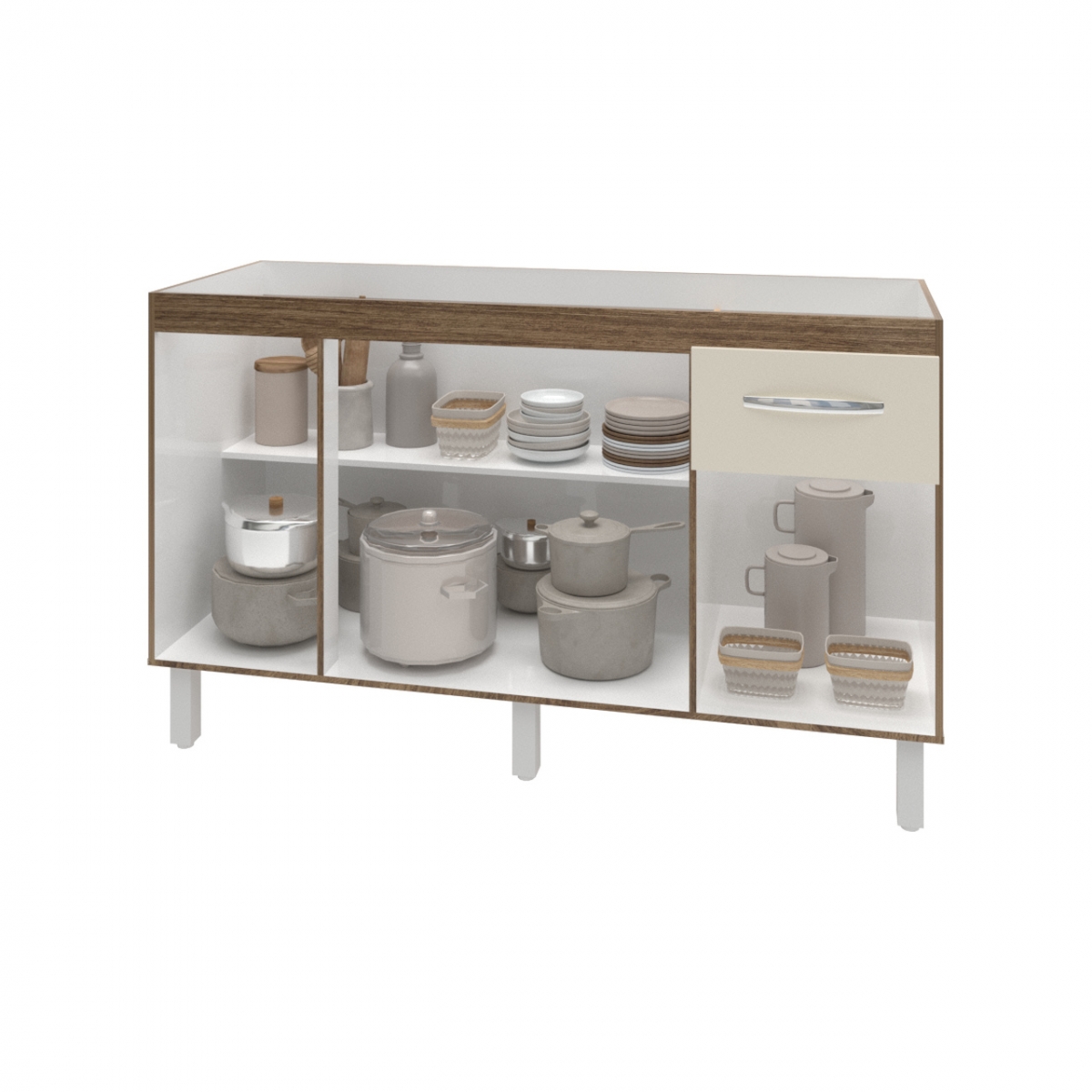 Balcão Cozinha Armário Gabiente Pia de 140 cm com 4 Portas e 1 Gavetas Camila Savana Off White 