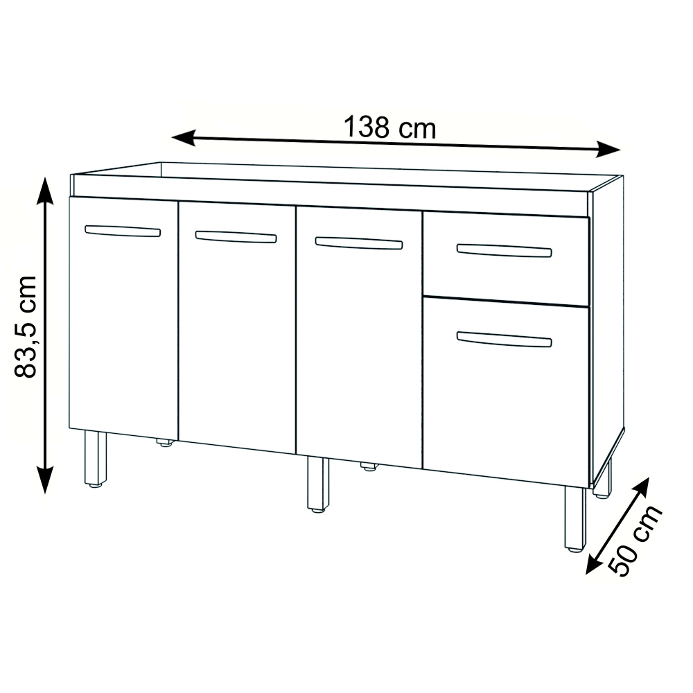Balcão Cozinha Armário Gabiente Pia de 140 cm com 4 Portas e 1 Gavetas Camila Savana Off White 