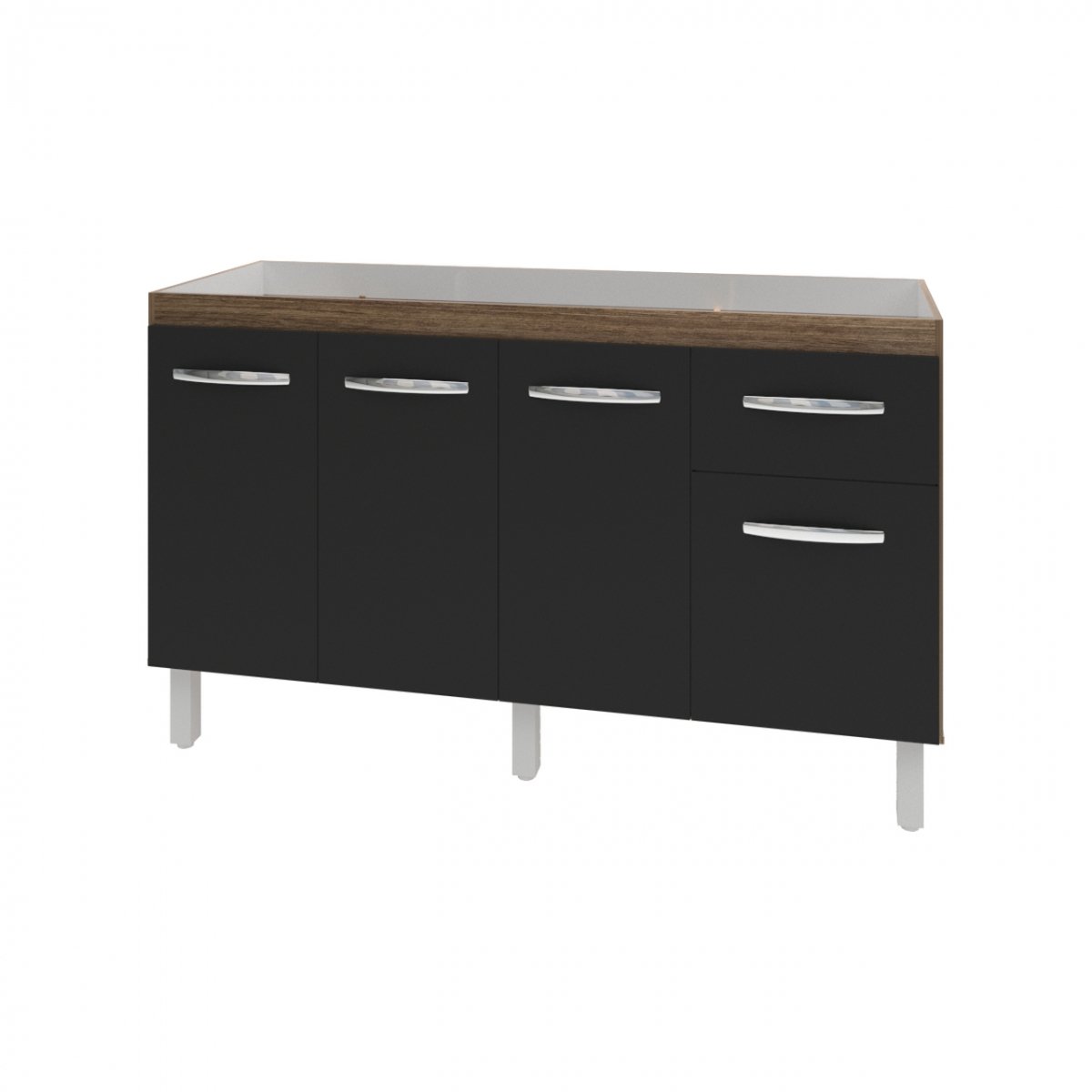 Balcão Cozinha Armário Gabiente Pia de 140 cm com 4 Portas e 1 Gavetas Camila Savana Preto 