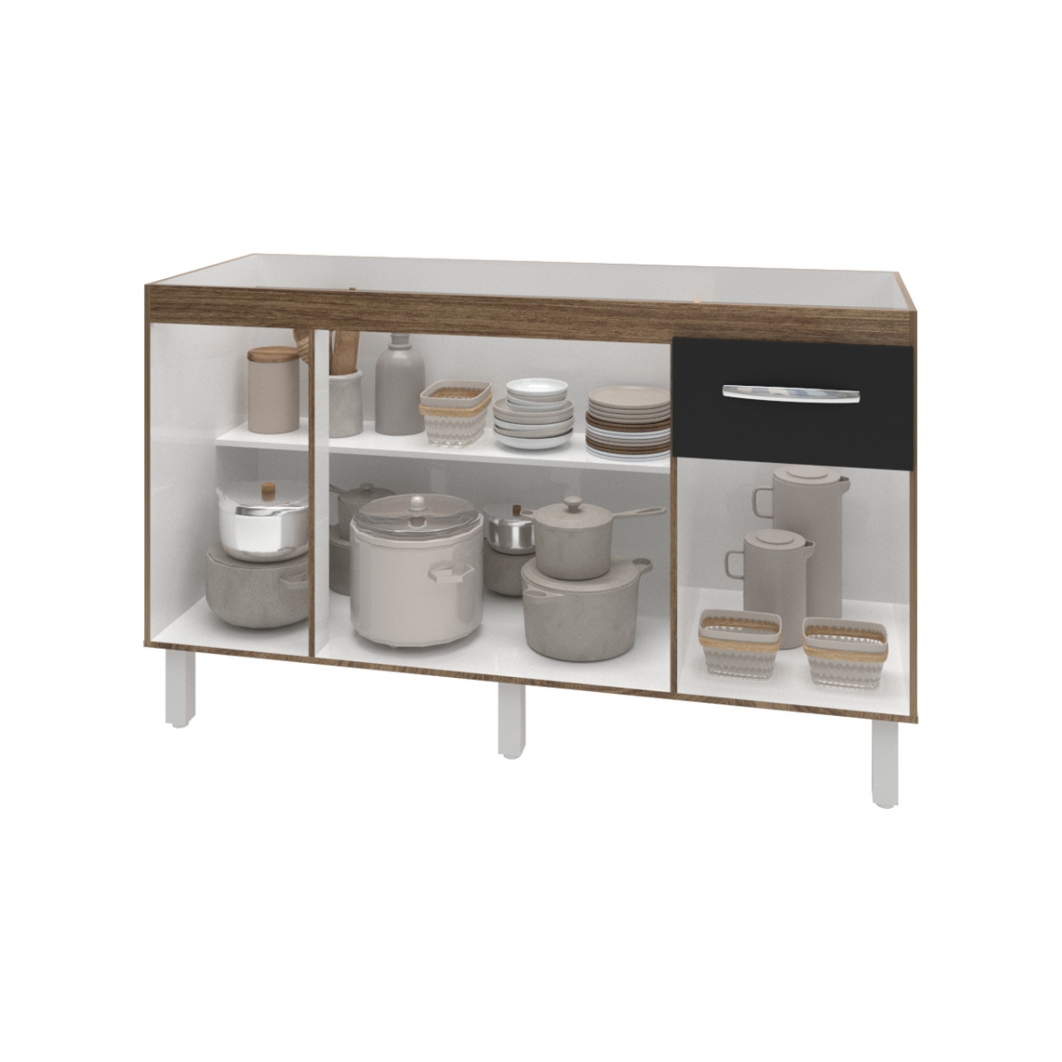 Balcão Cozinha Armário Gabiente Pia de 140 cm com 4 Portas e 1 Gavetas Camila Savana Preto 