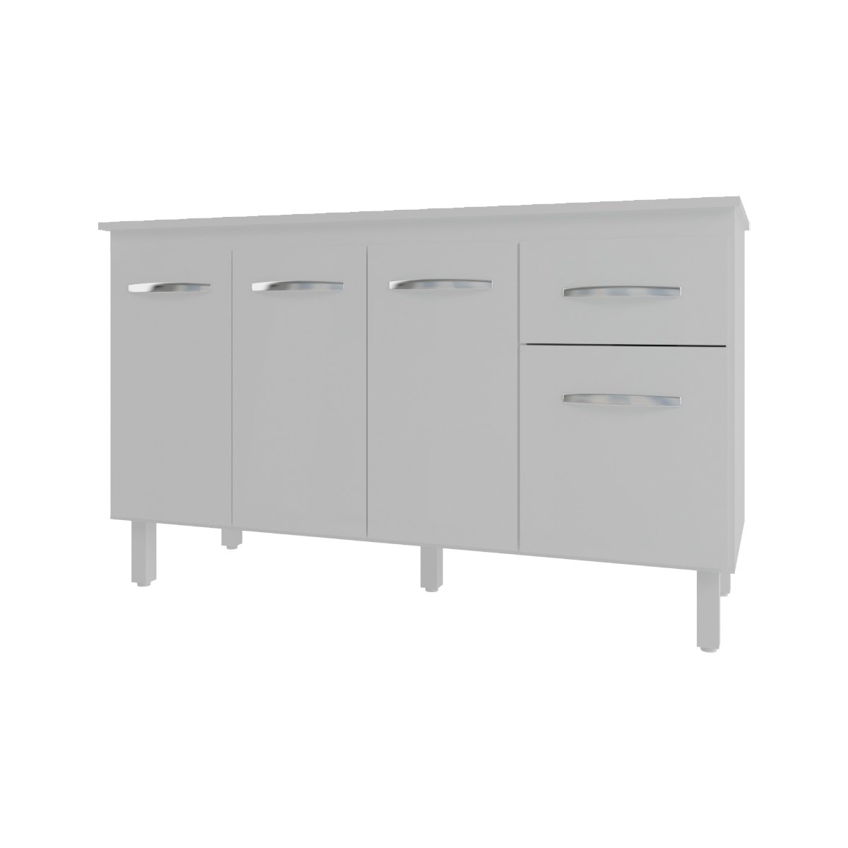 Balcão Cozinha Armário Gabinete Camila Branco Com Tampo Tampão 140 cm Mobília Decor Branco 