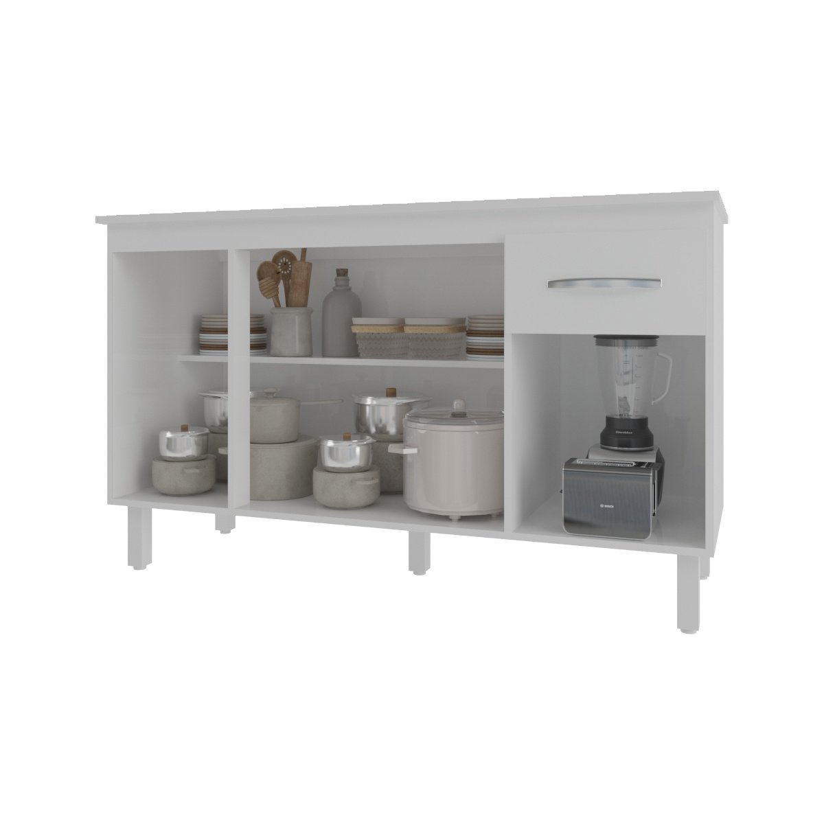 Balcão Cozinha Armário Gabinete Camila Branco Com Tampo Tampão 140 cm Mobília Decor Branco 
