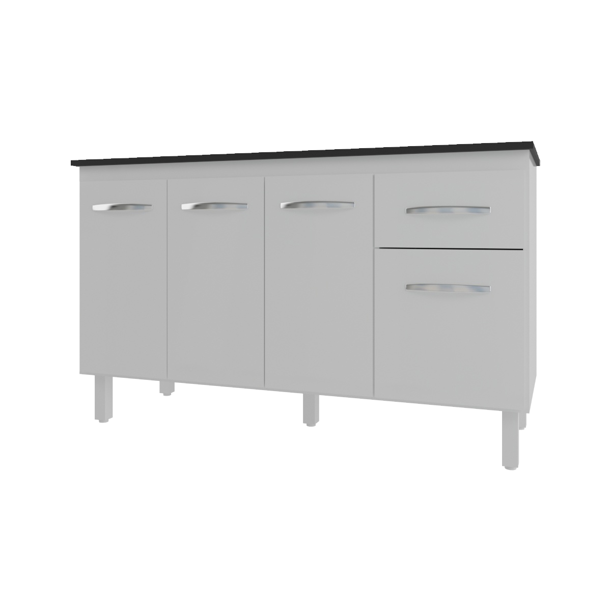 Balcão Cozinha Armário Gabinete Camila Branco Com Tampo Tampão 140 cm Mobília Decor Preto 