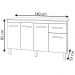 Balcão Cozinha Armário Gabinete Camila Branco Com Tampo Tampão 140 cm Mobília Decor Preto 