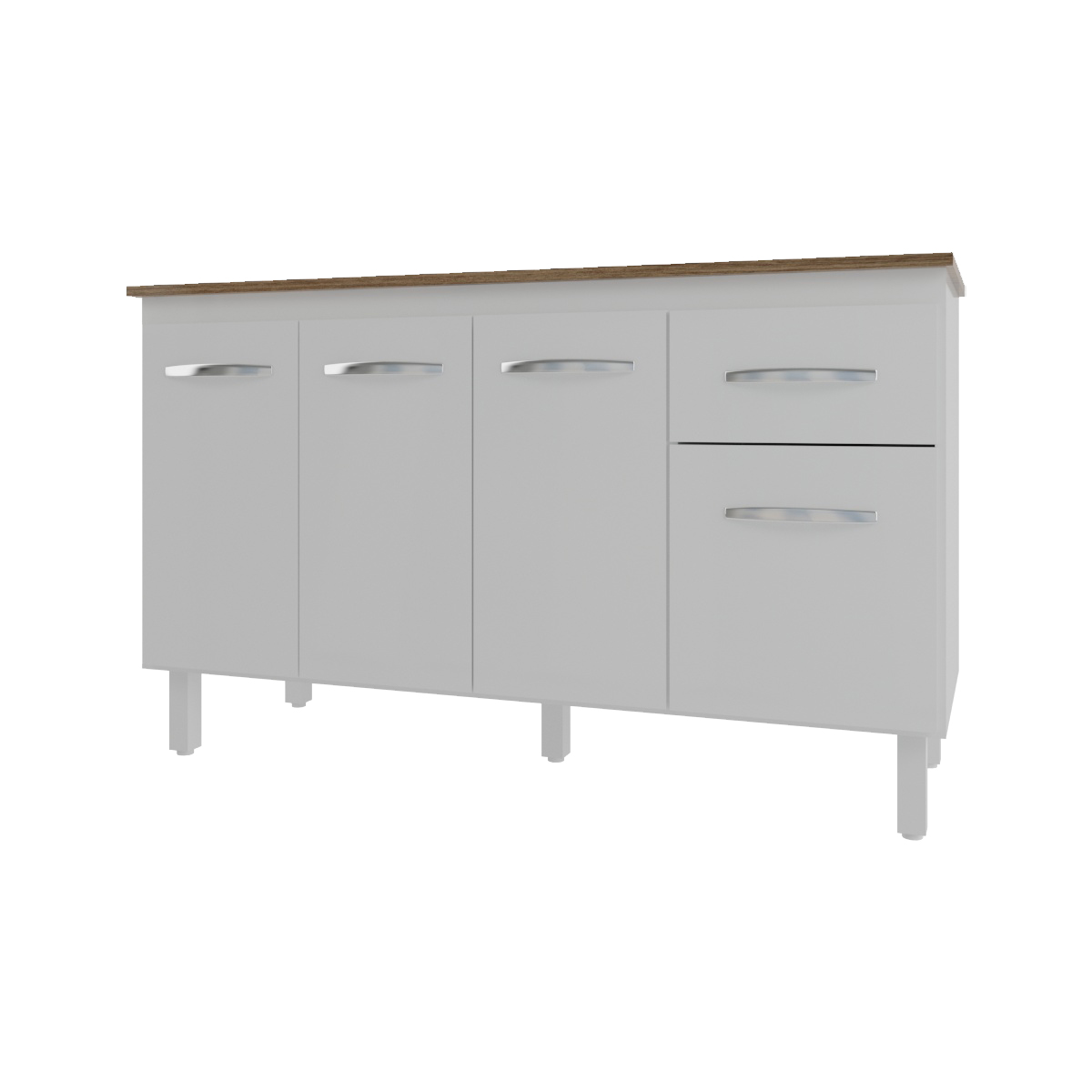 Balcão Cozinha Armário Gabinete Camila Branco Com Tampo Tampão 140 cm Mobília Decor Savana 