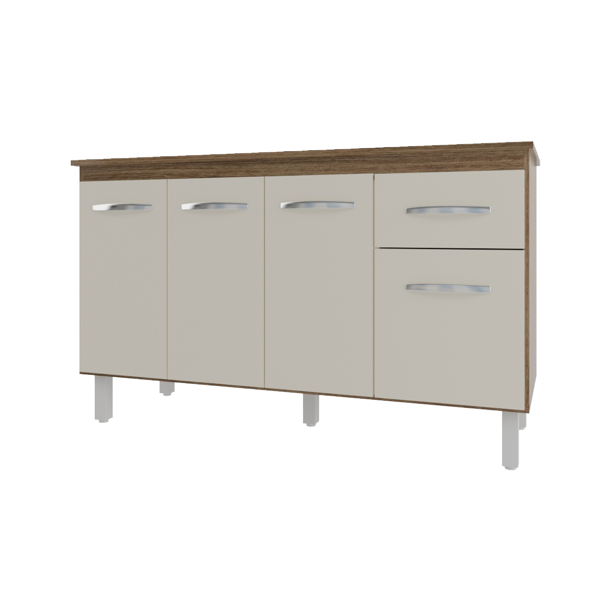 Balcão Cozinha Armário Gabinete Camila Savana Off White Com Tampo Tampão 140 cm Mobília Decor Savana 