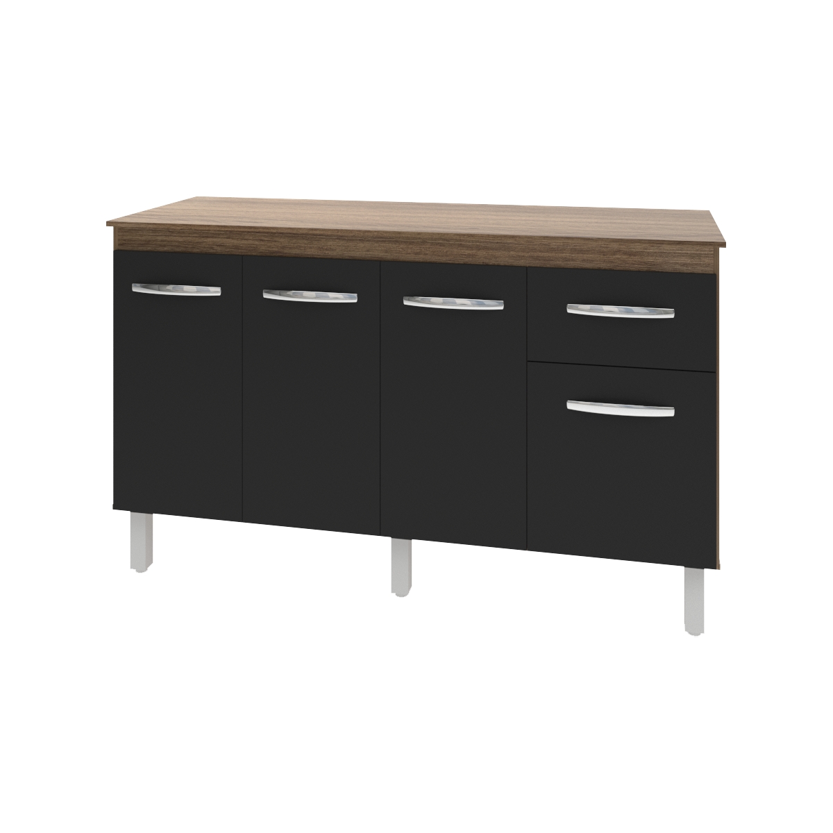 Balcão Cozinha Armário Gabinete Camila Savana Preto Com Tampo Tampão 140 cm Mobília Decor Savana 