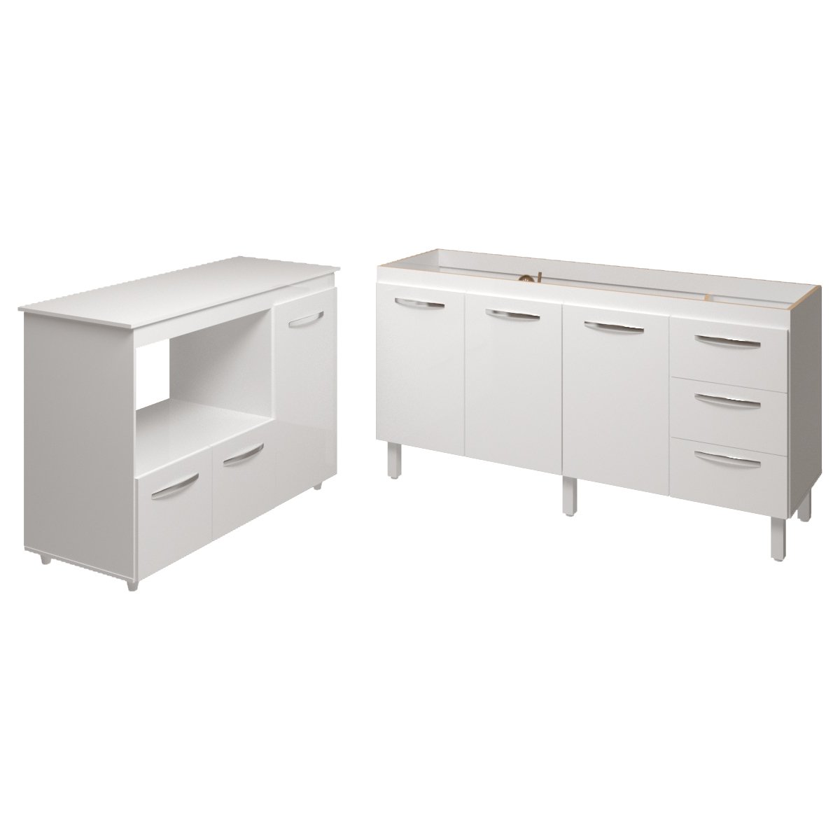 Balcão Cozinha Armário Gabinete de Pia 150 cm Deise e Balcão Lilian Para Microondas e Forno Elétrico Branco 