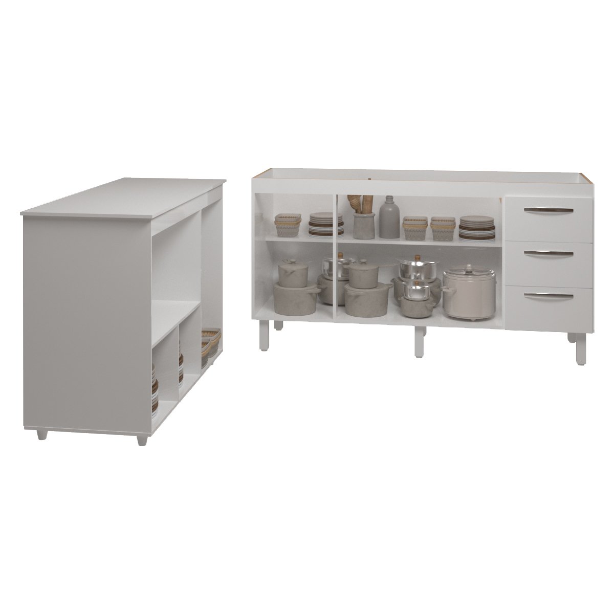 Balcão Cozinha Armário Gabinete de Pia 150 cm Deise e Balcão Lilian Para Microondas e Forno Elétrico Branco 