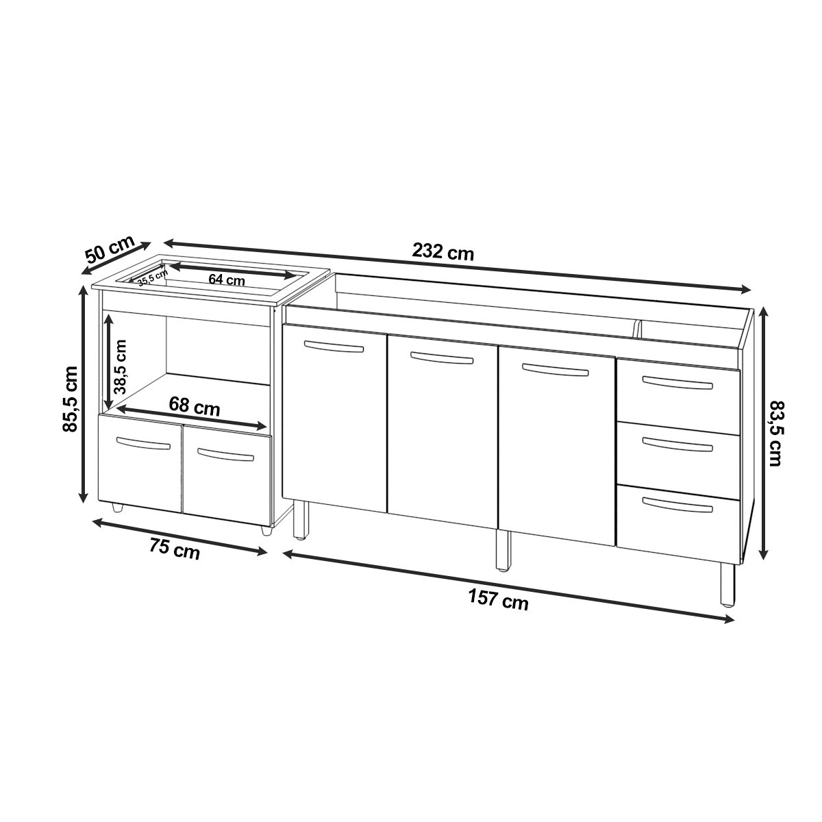 Balcão Cozinha Armário Gabinete de Pia 160 cm Estela e Balcão para Fogão Cooktop 5 Bocas Evelyn Savana Off White 
